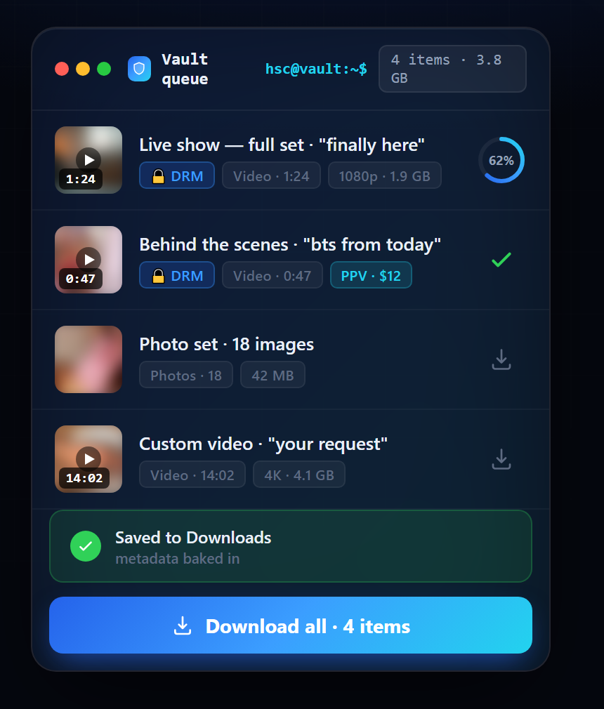 HSC Vault — download queue interface